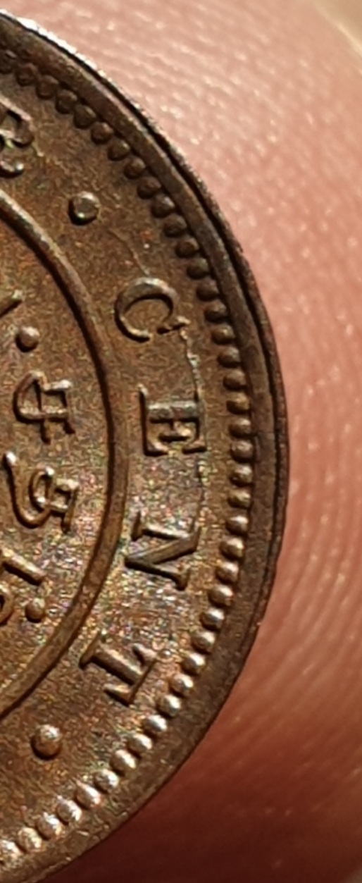 Ceylon-1870-1/4-Cent----Internal-Die-Breaks-&-Off-Struck-/-Doubling-In-Obve